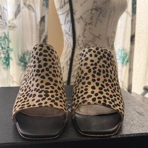 ABLE Rojas Calf Hair Cheetah Print Heeled Mule Sandals Size 8.5